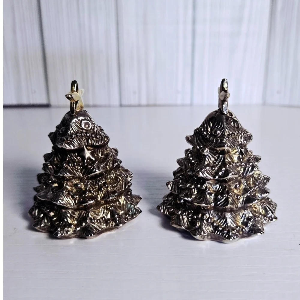 Godinger Silver Plated Christmas Trees Salt and Pepper‎ Shakers